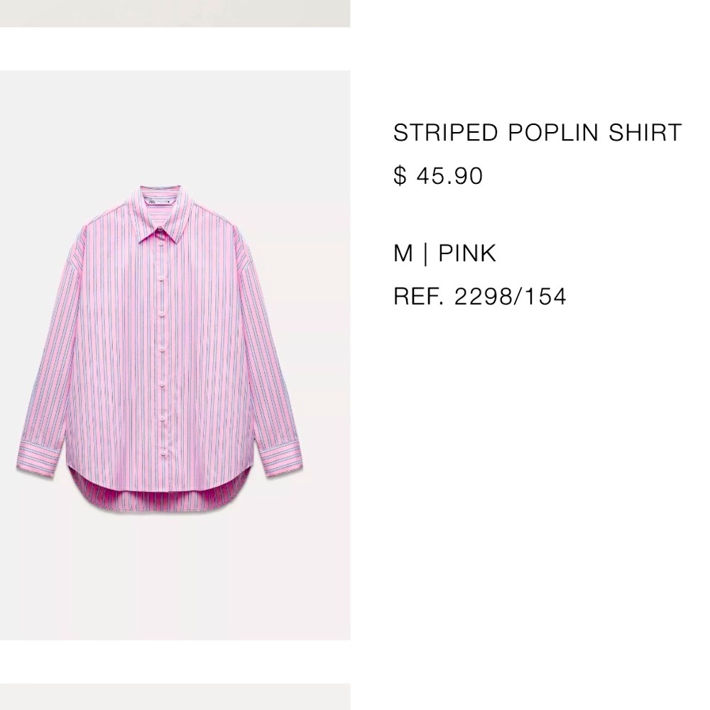Zara Striped Poplin Shirt – Pink | Size M - Picture 2 of 4